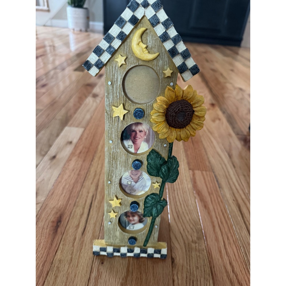 Vintage Figi Graphics Sunflower Moon Star Resin Picture Frame 4 Openings 13"